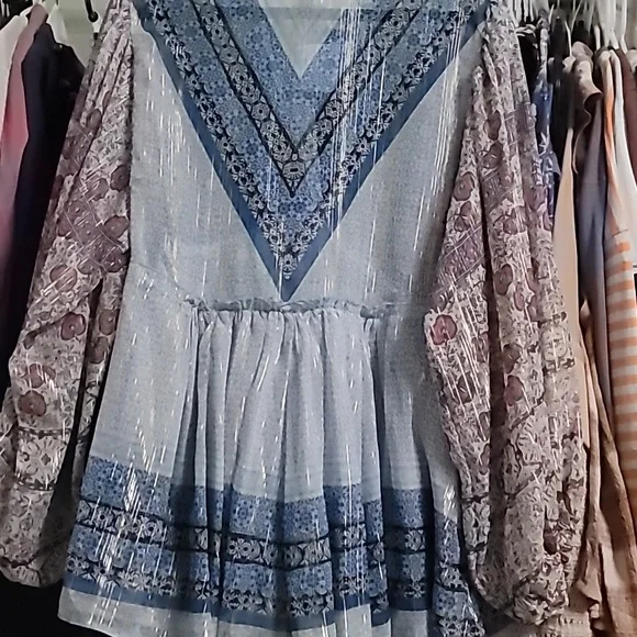 NWT, Free People, Blue Aliyah Printed Tunic, Blue Combo, M - Picture 6 of 7
